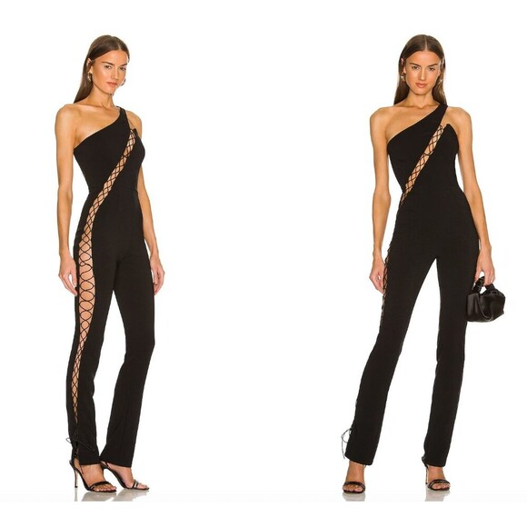 Revolve Pants - Michael Costello x REVOLVE Essex Lace Up Black Jumpsuit Size Medium Catsuit $258
